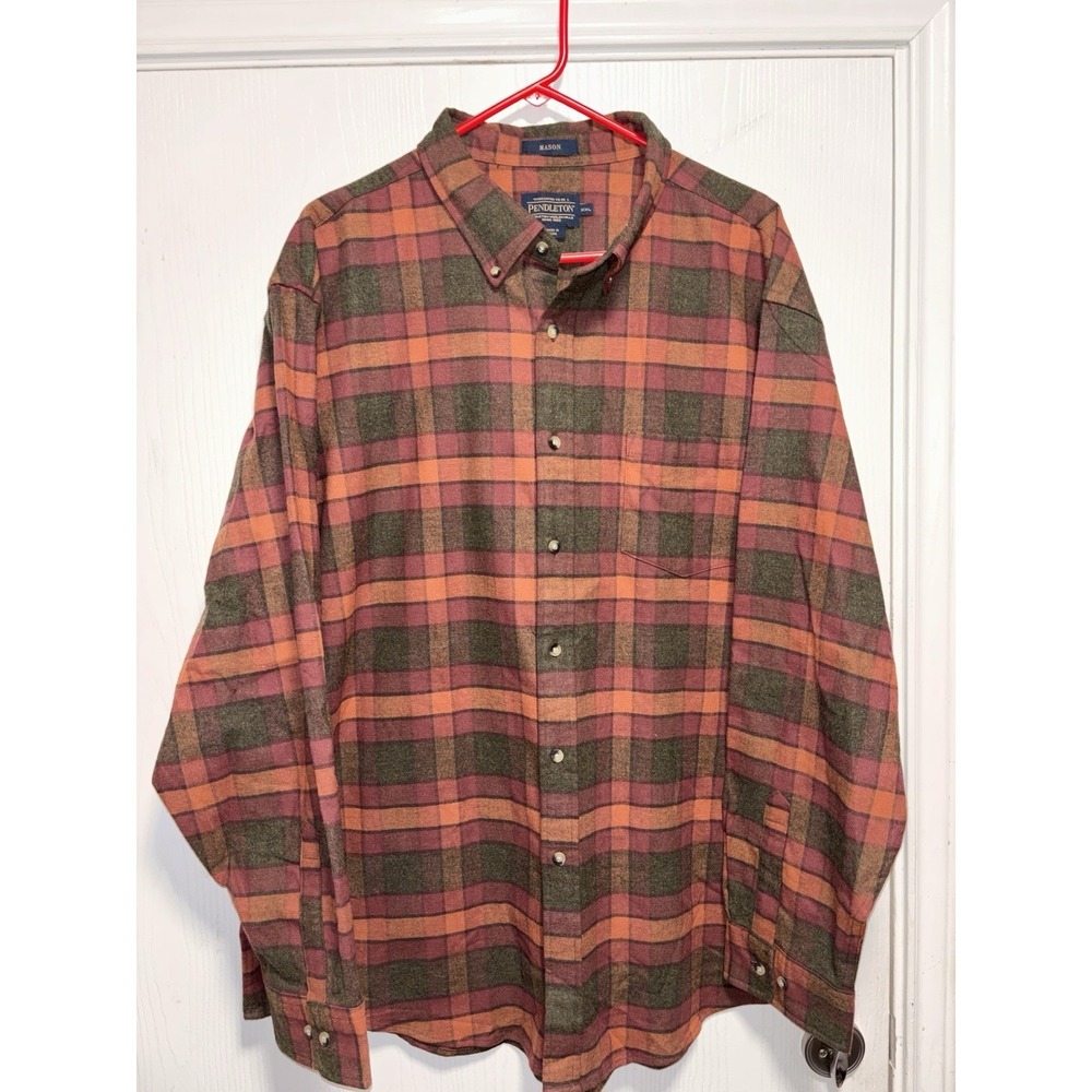 Pendleton Mason Mens Sz XXL Plaid Button Down Flannel Shirt Rich Brown Magenta